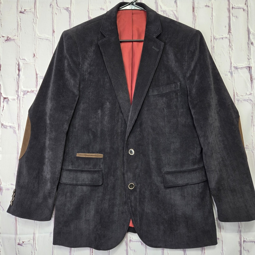 English Laundry‎ Mens Corduroy Derby Blazer Blackish Charcoal Elbow Patches Sz L